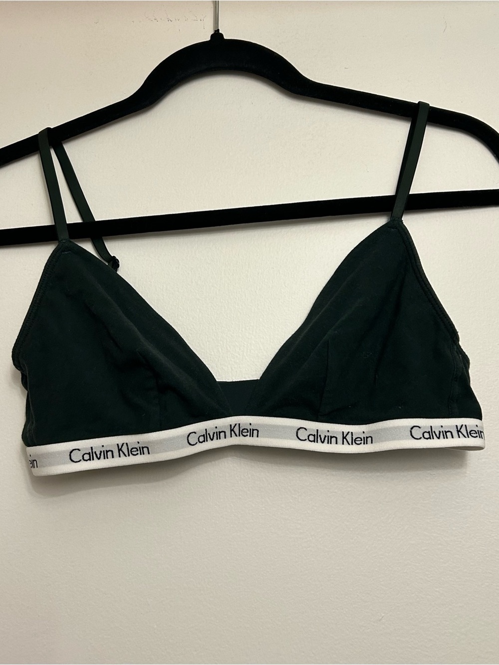Calvin Klein Dark Green Triangle Bralette with Logo Band